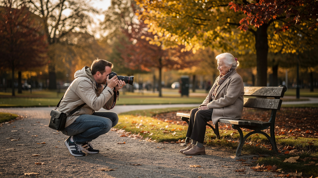 Photographer capturing an outdoor portrait session in a Danish park